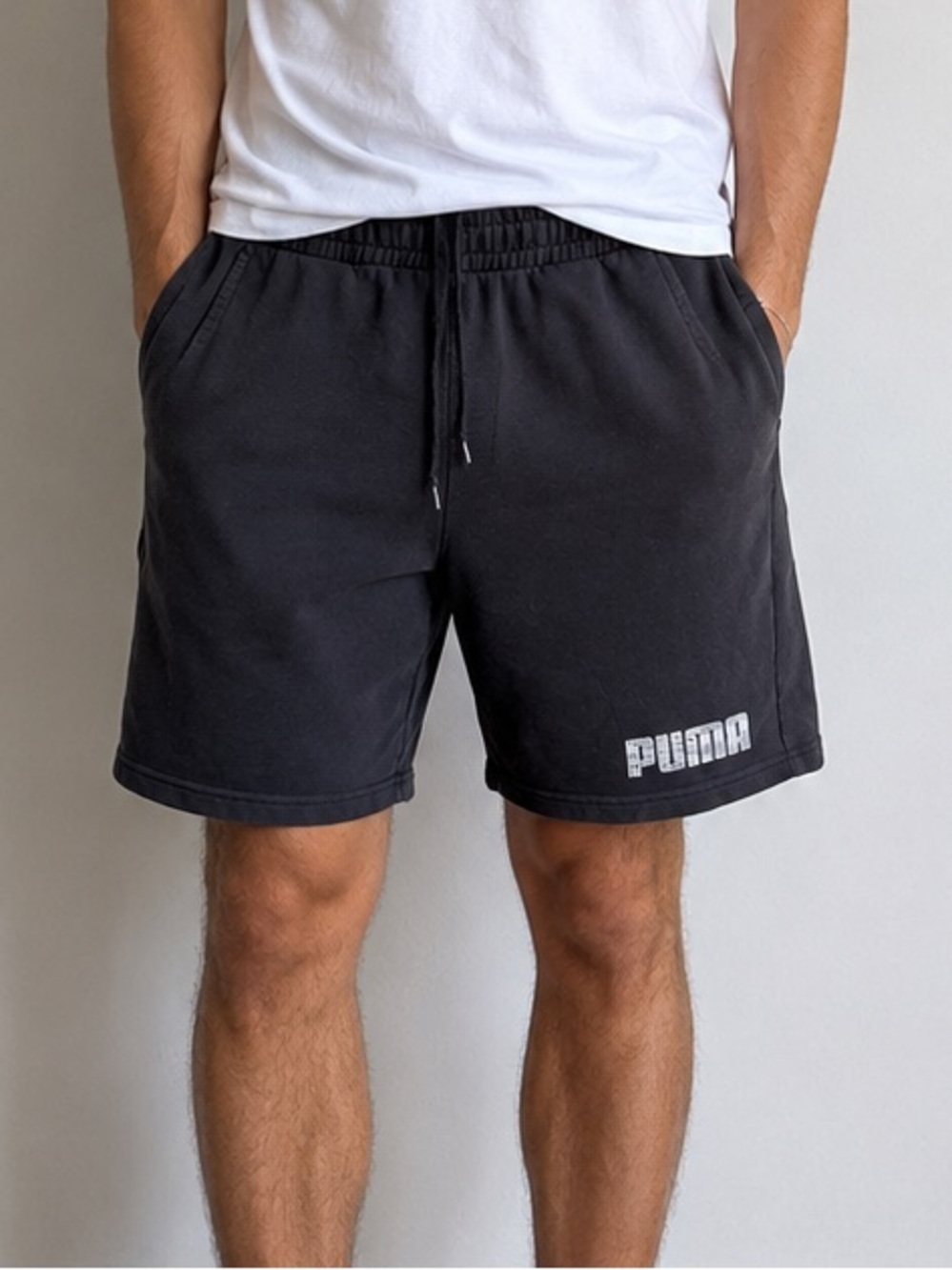 PUMA Black Fleece Sweat Shorts Men’s Large Drawstring Athletic Lounge